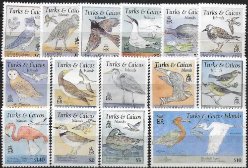 1995 Turks and Caicos Birds 15v. MNH SG n. 1328euro42