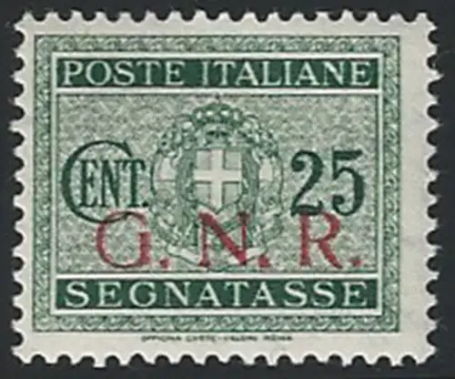 1943 Repubblica Sociale postage due 25c. G.N.R. Brescia I varirty MNH Sassone n. 50euroIaeaa