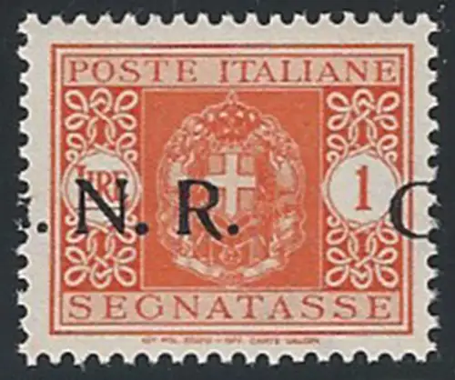1944 Repubblica Sociale postage due Lire 1 G.N.R. Verona variety MNH Sassone n. 55d