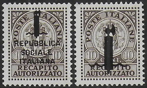 1944 Repubblica Sociale authorised delivery 2v. MNH Sassone n. 3Aeuro3B