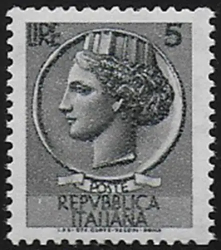1955 Italia Turrita Lire 5 Wmk stars II sydewais MNH Sassone n. B762euroI