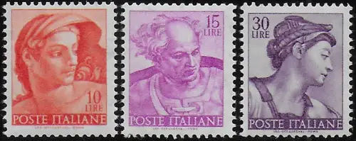 1961 Italia Michelangiolesca 3v. Wmk stars I upright MNH Sassone n. B901euro902+B905