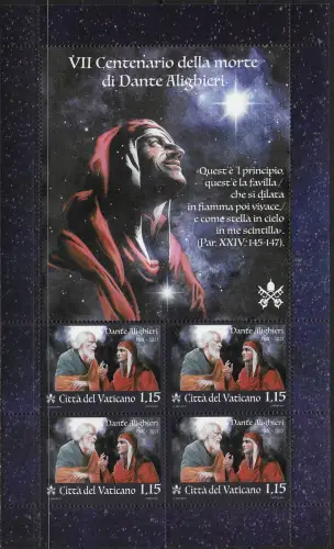 2021 Vaticano Dante Alighieri MS 1 x 4 MNH Unificato n. 1900