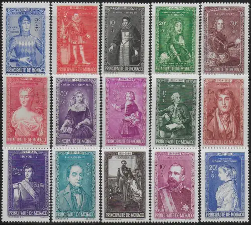 1942 Monaco Princes of Monaco 15v. MNH Unificato n. 234euro48