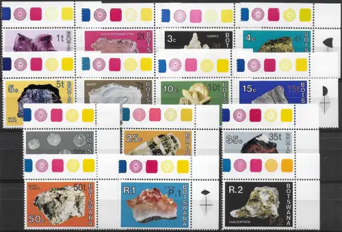 1976 Botswana minerals Optd new currency 14v. MNH SG n. 367euro380