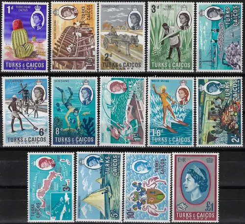 1967 Turks and Caicos Elizabeth II 14v. MNH SG n. 274euro87