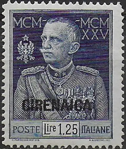 1926 Cirenaica Giubileo Lire 1,25 p. 13½ c Ray MNH Sassone n. 26