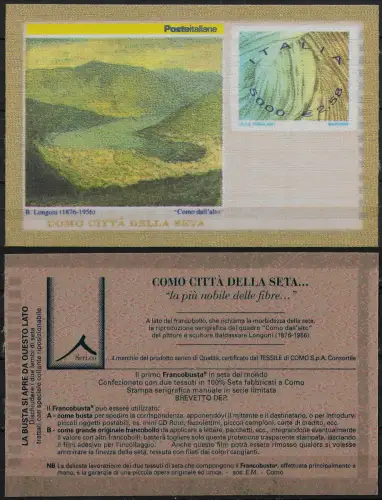 2001 Italia Francobusta silk made beige reverse side fazzolettini Unificato n. 1A