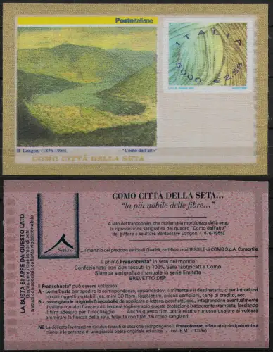 2001 Italia Francobusta silk made pink reverse side fazzolettini Unificato n. 1A