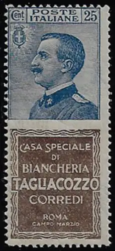 1924 Italia Pubblicitari 25c. TAGLIACOZZO Bolaffi MNH Sassone n. 8