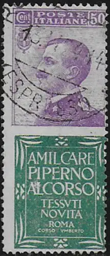 1925 Italia Pubblicitari 50c. PIPERNO mc used Sassone n. 13