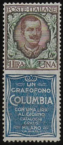 1924-25 Italia Pubblicitari Lire 1 COLUMBIA bc MNH Sassone n. 19