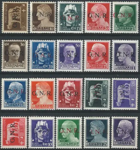 1944 Repubblica Sociale G.N.R. Verona 20v. MNH Sassone n. 470euro89