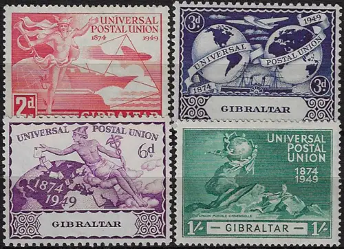 1949 Gibraltar UPU 75th anniversary 4v. MNH SG n. 136euro39
