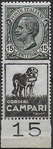 1925 Italia Pubblicitari 15c. CORDIAL CAMPARI bf MNH Sassone n. 3