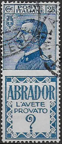1924 Italia Pubblicitari 25c. ABRADOR bc used Sassone n. 4
