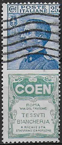 1925 Italia Pubblicitari 25c. COEN used mc Sassone n. 5