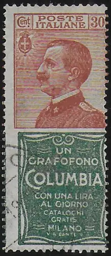 1925 Italia Pubblicitari 30c. COLUMBIA mc used Sassone n. 9