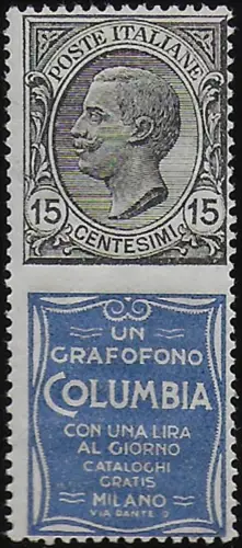 1924 Italia Pubblicitari 15c. Columbia MNH Sassone n. 2