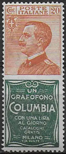 1925 Italia Pubblicitari 20c. COLUMBIA bc MNH Sassone n. 20