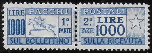 1954 Italia parcel post stamps Lire 1.000 Cavallino bc gal MNH Sassone n. 81/I
