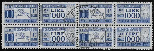 1954 Italia parcel post stamps Lire 1.000 Cavallino bl4 used Sassone n. 81