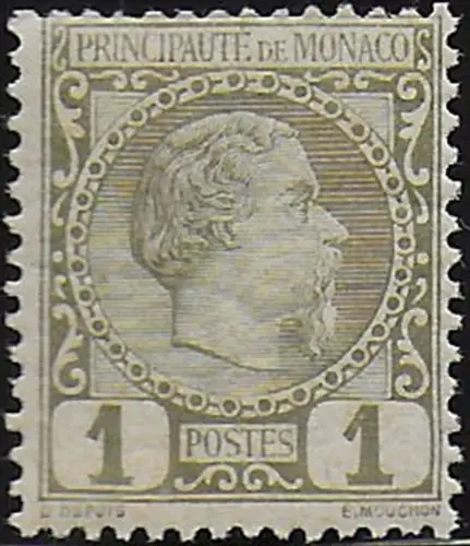 1885 Monaco Charles III 1c. oliva 1v. MNH Unificato n. 1