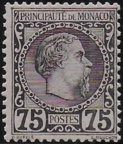 1885 Monaco Charles III 75c. black 1v. MNH Unificato n. 8