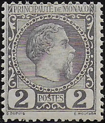 1885 Monaco Charles III 2c. violet grey 1v. MNH Unificato n. 2