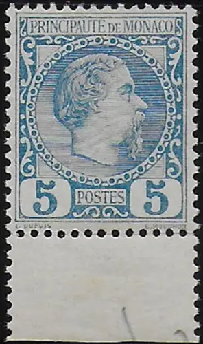 1885 Monaco Charles III 5c. light blue 1v. MNH Unificato n. 3