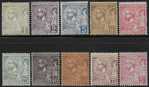 1891-94 Monaco Albert I 10v. MNH Unificato n. 11/19+21