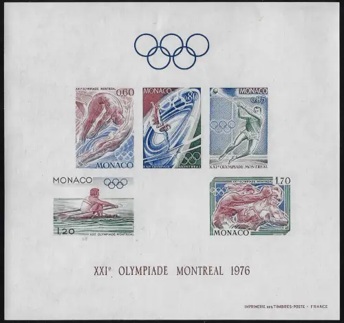 1976 Monaco Montreal Olympic Games MS unp. MNH YeT n. 11UN
