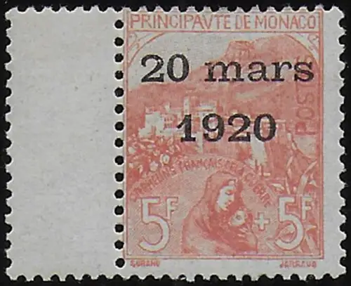 1920 Monaco 5f+5f Carlotta's wedding MLH Unificato n. 43