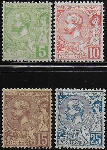 1901 Monaco Albert I colours changed 4v. MNH Unificato n. 22/25