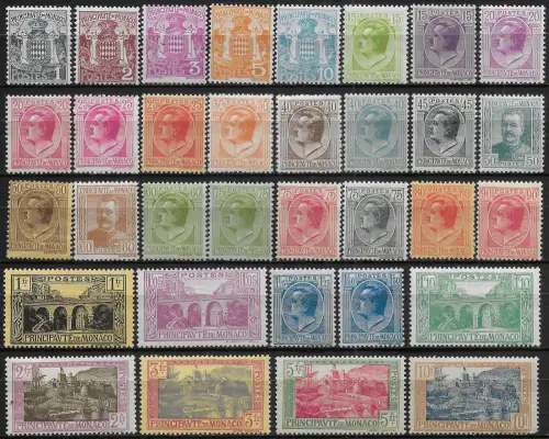 1924-33 Monaco Louis II and views 33v. MNH Unificato n. 73/103