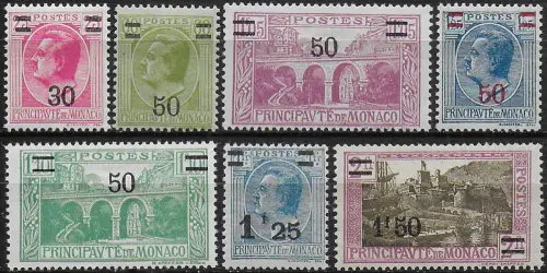 1926-31 Monaco Louis II and views New Value 7v. MNH Unificato n. 104/110