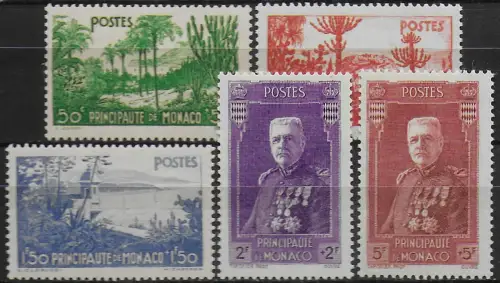 1937 Monaco Louis II and Charity 5v. MNH Unificato n. 135/39