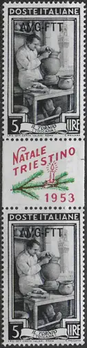 1953 Trieste A Natale triestino Lire 5 pair MNH Sassone n. N.T. 92