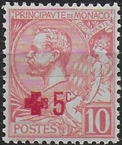 1914 Monaco 5c. Red Cross on 10c. 1v. MNH Unificato n. 26