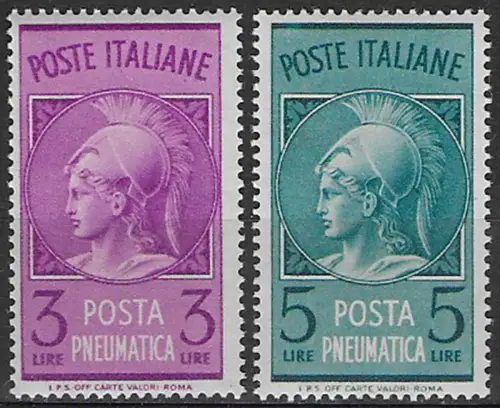 1947 Italia Minerva pneumatic mail 2v. MNH Sassone n. 18-19