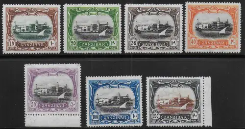 1908 Zanzibar View of Port 7v. MNH SG n. 239-45