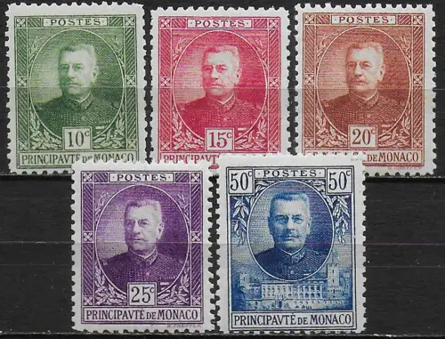 1923 Monaco Louis II 5v. MNH Unificato n. 65-69