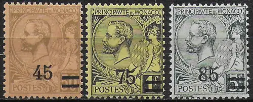 1924 Monaco Albert I optd new value 3v. MNH Unificato n. 70-72