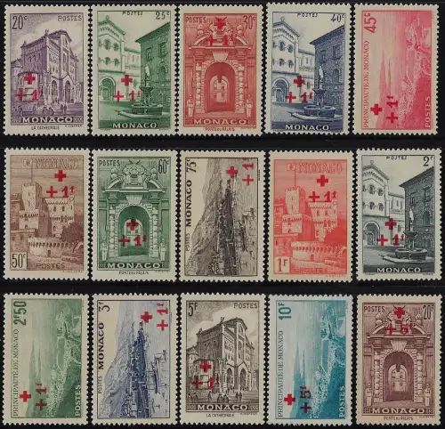 1940 Monaco for the Red Cross 15v. MNH Unificato n. 200-214