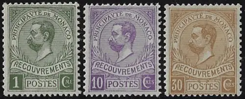 1910 Monaco postage due stamps 3v. MH Unificato n. 8-10