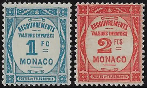 1932 Monaco postage due stamps 2v. MNH Unificato n. 27-28