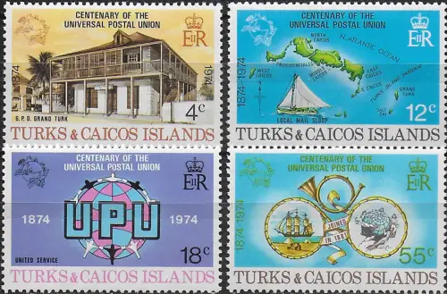 1974 Turks and Caicos 100th UPU anniversary 4v. MNH YeT n. 333-36
