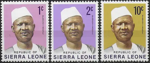 1972 Sierra Leone Siaka Stevens coulors variety 3v. MNH SG n. 576a-77a+581a