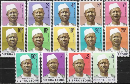 1975-78 Sierra Leone Siaka Stevens p.13 coated paper 14v. MNH YeT n. 386a-99a