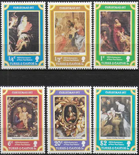 1977 Turks and Caicos Christmas 6v. MNH YeT n. 373-78